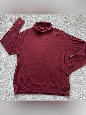 Prana Sol Protect Turtleneck Women’s Striped Top Pockets Sz L